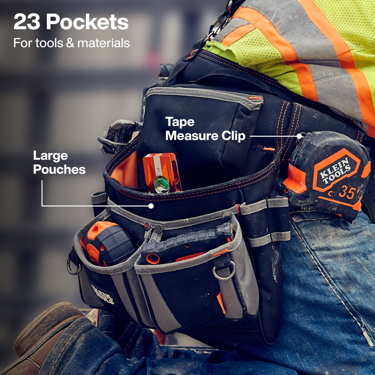 Klein Tools 55896 tool rig large pouches with 23 pockets and loops