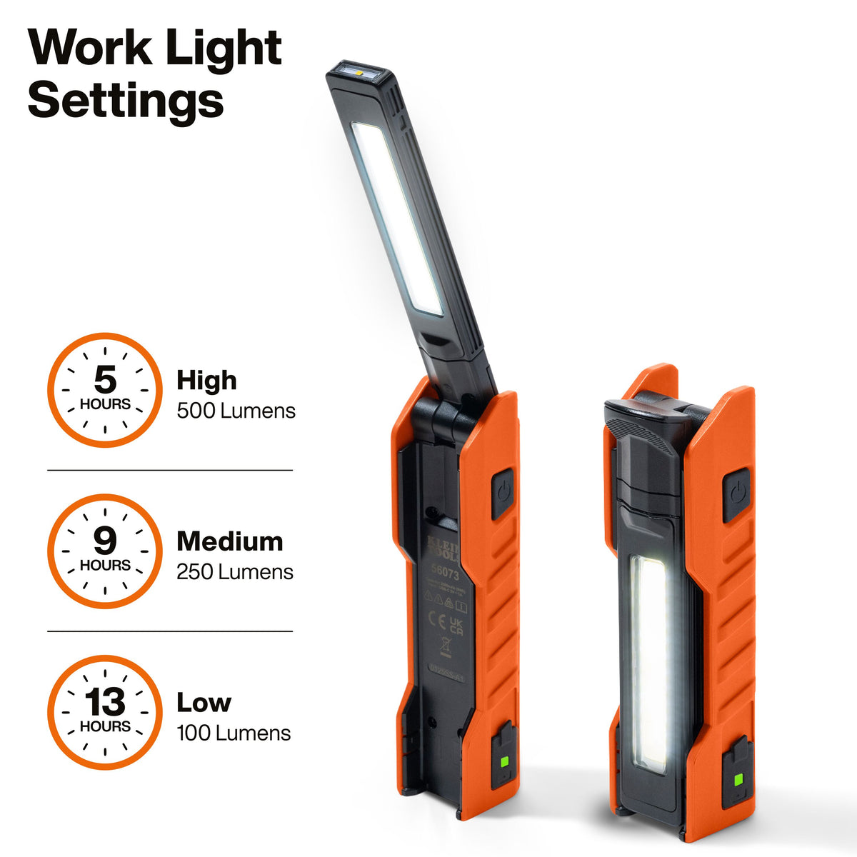 Klein Tools 56073 folding work light three brightness settings up to 500 lumens