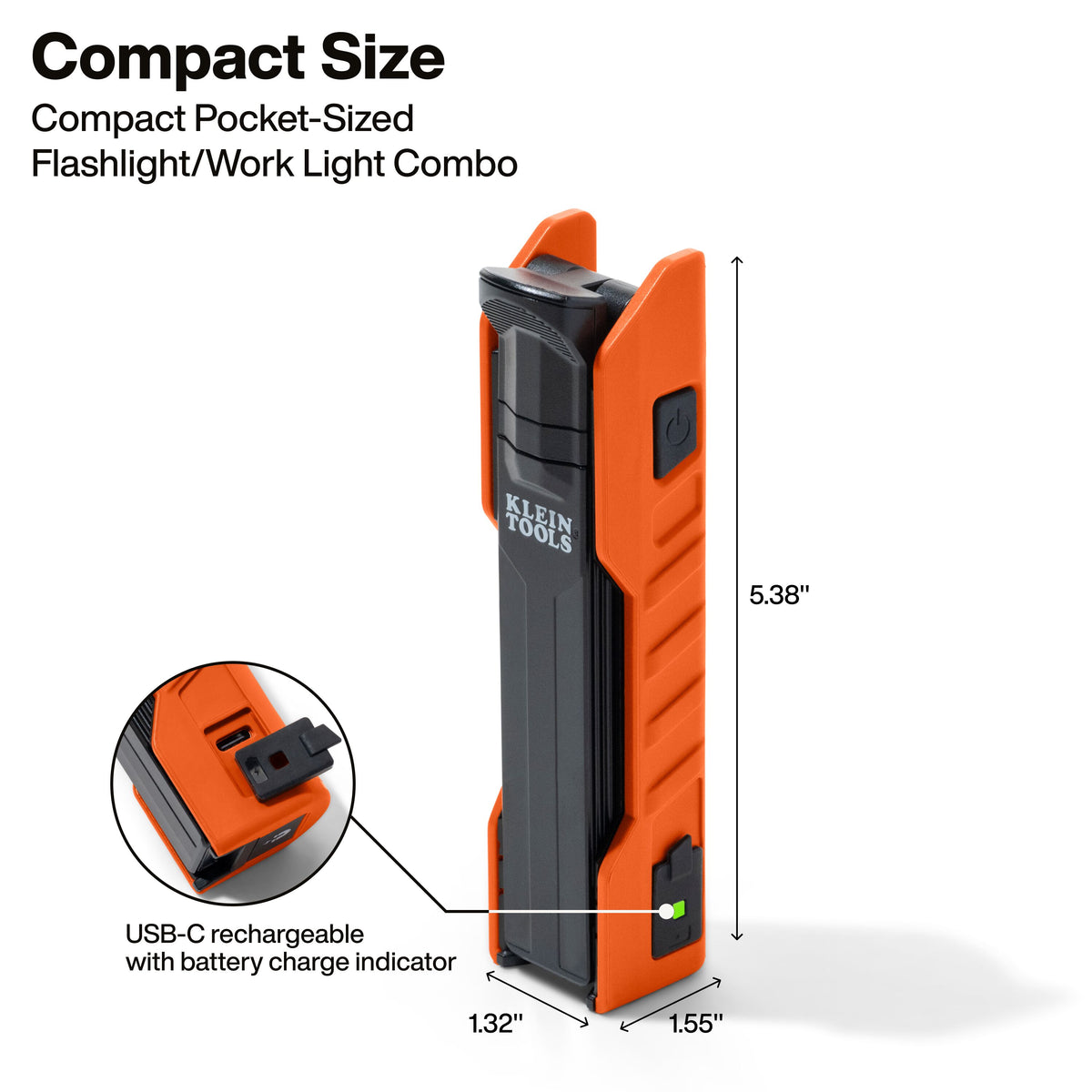 Klein Tools 56073 compact folding work light in a tool belt pocket