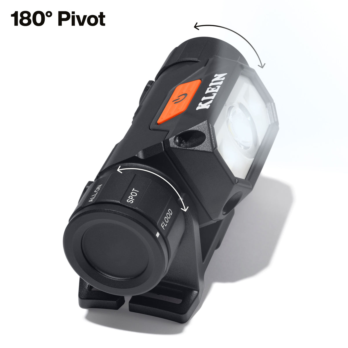 Klein Tools 56078 headlamp removed from bracket as a handheld flashlight with magnetic base
