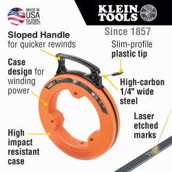 Klein Tools 56335 Wide Steel Fish Tape, 1/4-Inch x 25-Foot