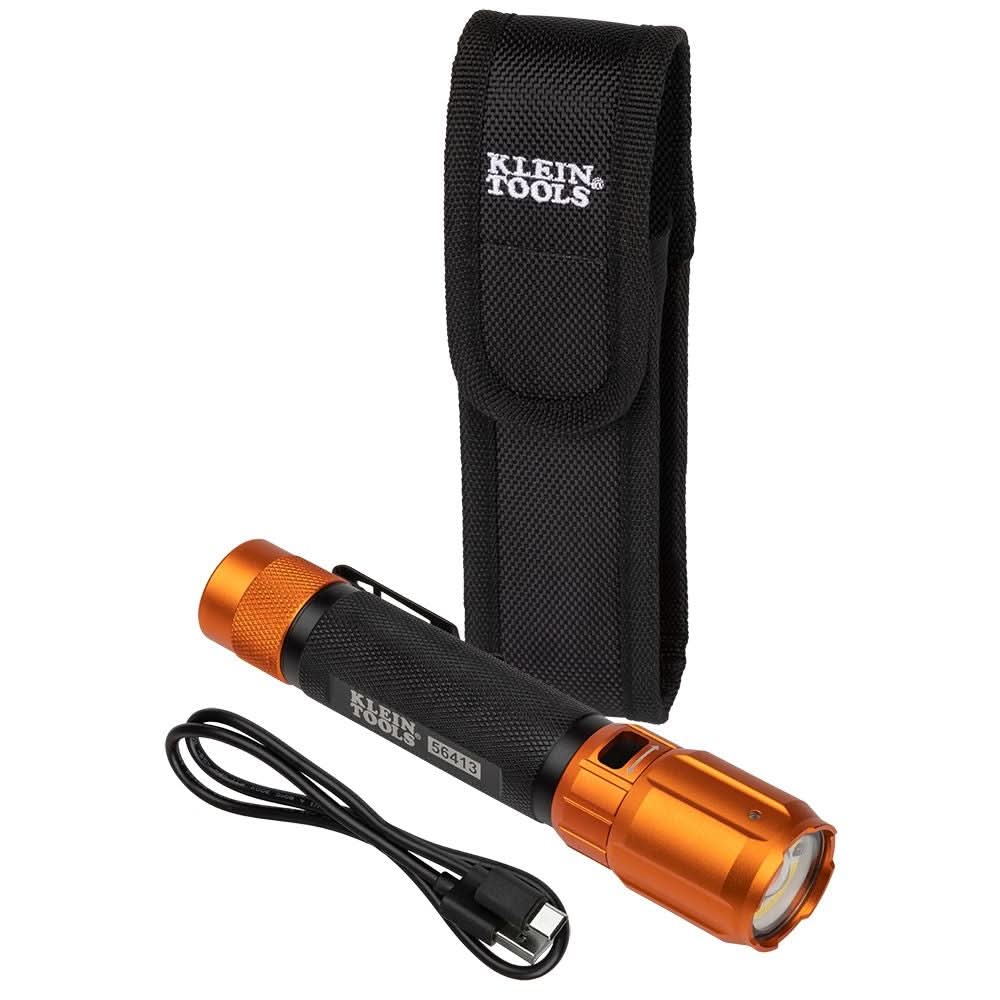 Klein Tools 56413 Rechargeable 2-Color LED Flashlight with Holster ...