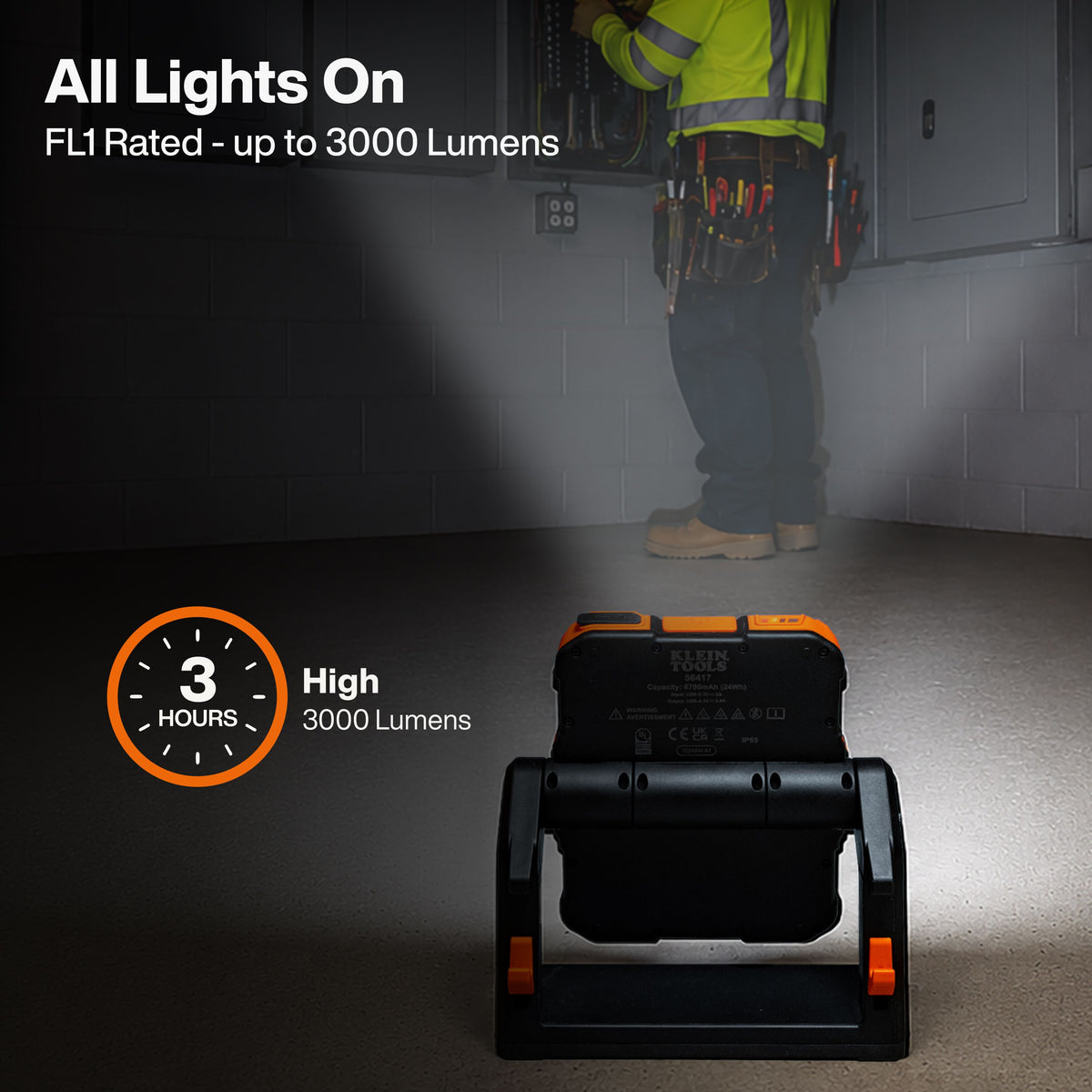 Klein MODbox dual beam work light feature callout