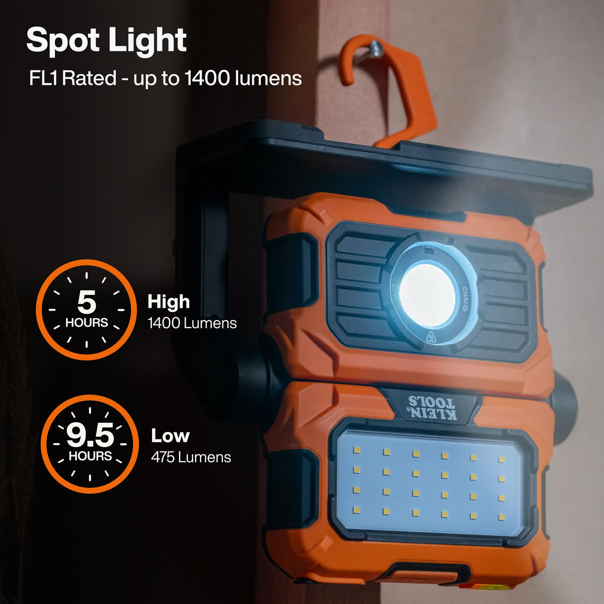 Klein MODbox dual beam work light flood and spot modes