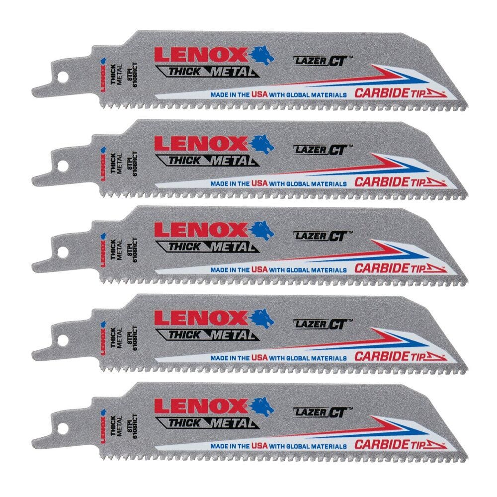 Lenox 2014223 8TPI Lazer CT 6-in. Reciprocating Saw Blade, 5-Pack