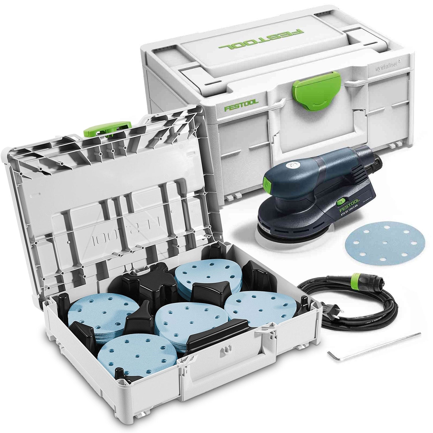 Festool ETS EC 125/3 EQ-Plus 125mm (5") Compact Brushless Finish Sander Set w/ Granat Abrasive Value Set Systainer