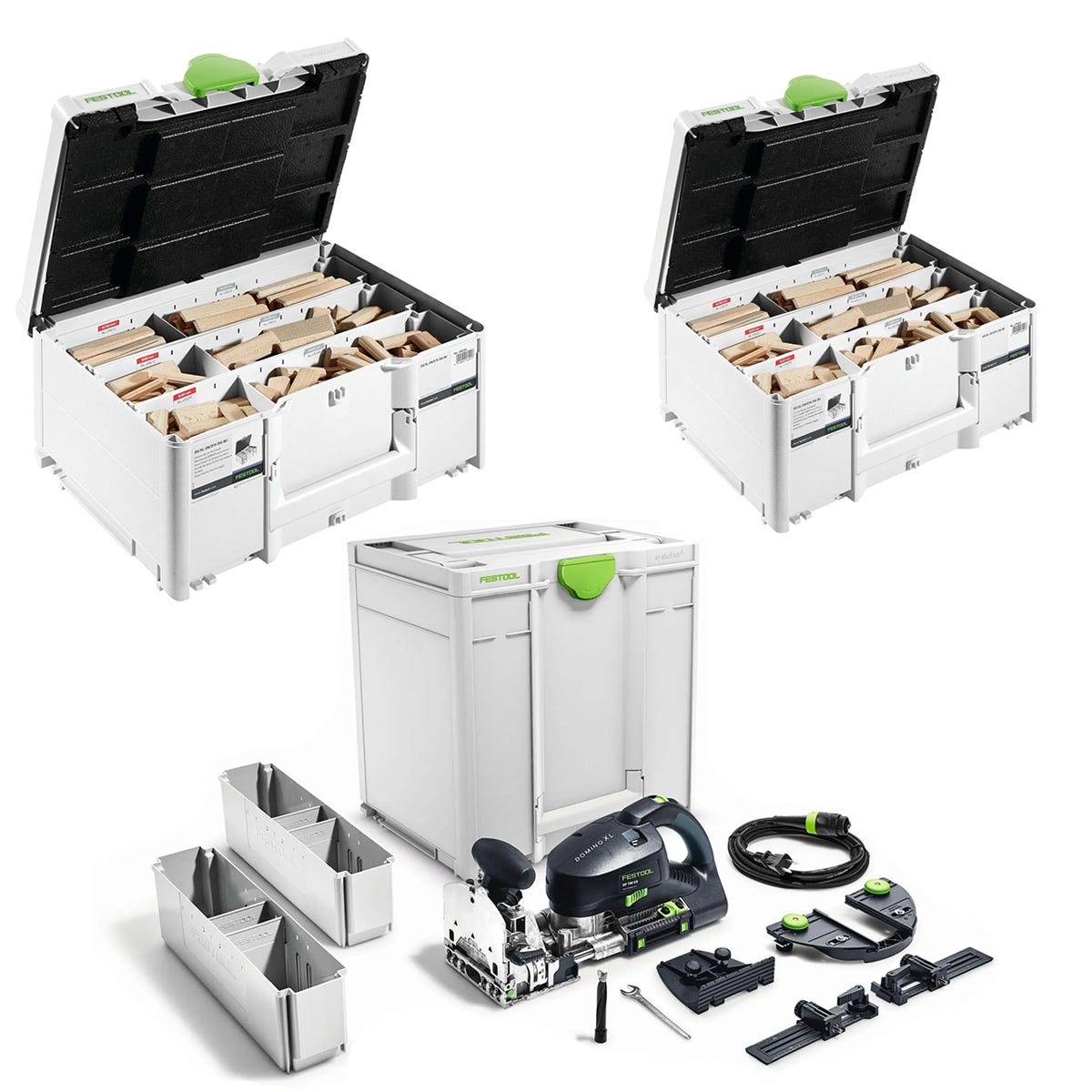 Festool Domino Joiner XL DF 700 EQ Set with Two Domino XL Assortment Systainer3 (8mm / 10mm and 12mm / 14mm) Containers