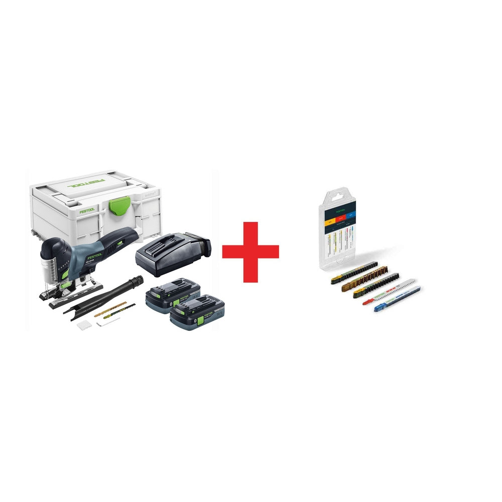 Festool PSC 420 EB Carvex Jigsaw Bluetooth 4.0Ah Kit w/ Systainer3 plus STS-Sort/21 W/P/M 21-Piece Jigsaw Blade Set