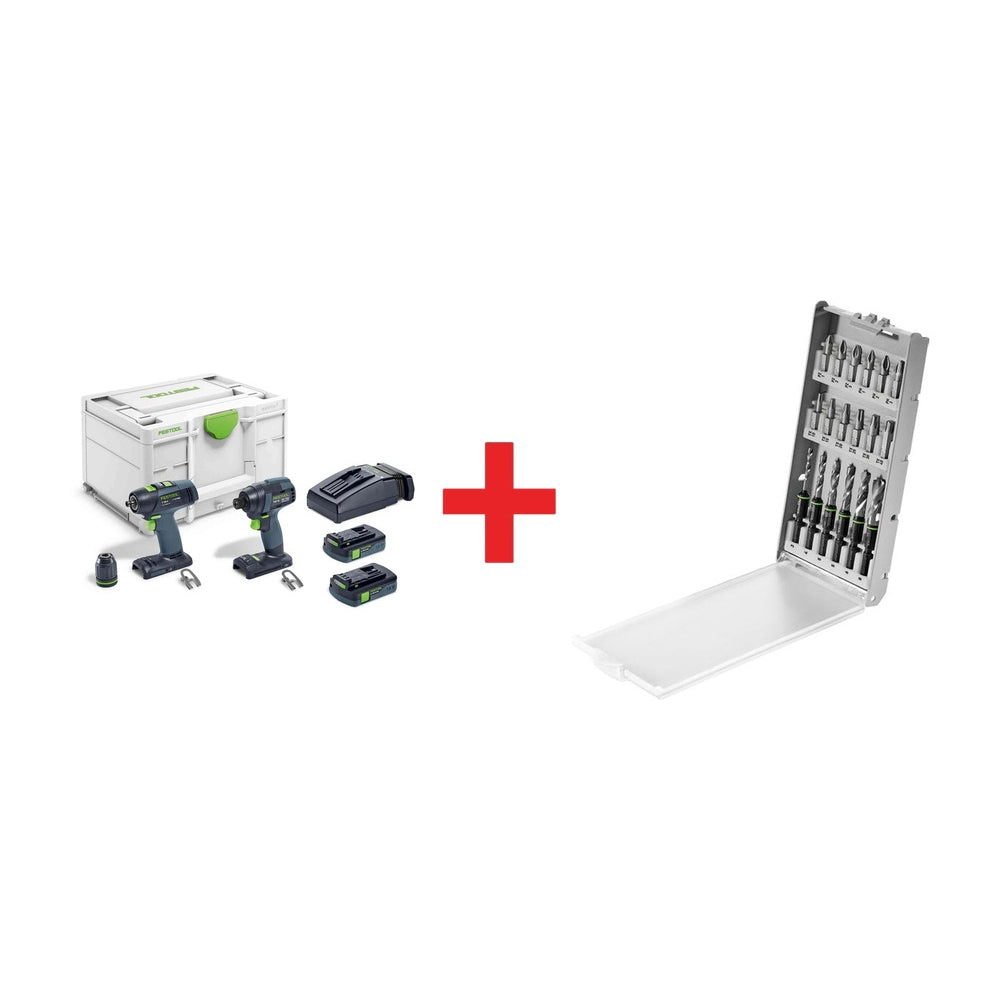 Festool TID 18 Impact Driver + T 18 Drill Driver Combo Kit with BKS SYS3 D3-8 K CE/W F 18-Piece Bit Cassette