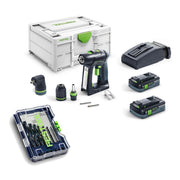 Festool C 18 Cordless Drill Bluetooth HighPower 4.0Ah Systainer3 Kit with 7-Piece Brad Point Drill Bit Set