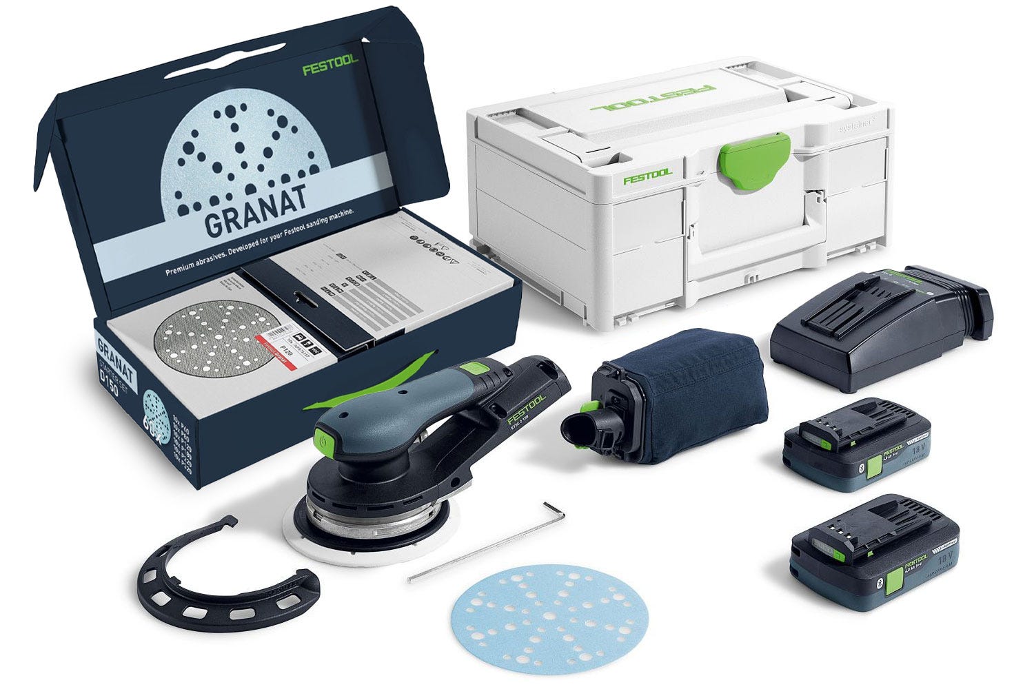Festool Cordless 18V ETSC 2 150mm (6-in.) Sander Kit w/ 60-Piece GRANAT Abrasive Starter Pack