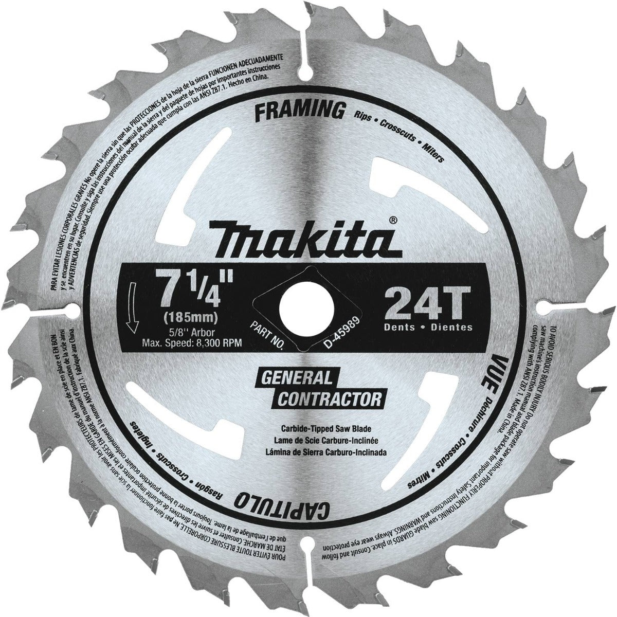 Makita D-45989 7-1/4" 24T Carbide-Tipped Circular Saw Blade, Framing/General Purpose