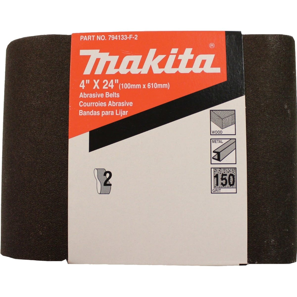Makita 794133-F-2 4-Inch x 24-Inch Abrasive Belt, 150 Grit, 2-Pack