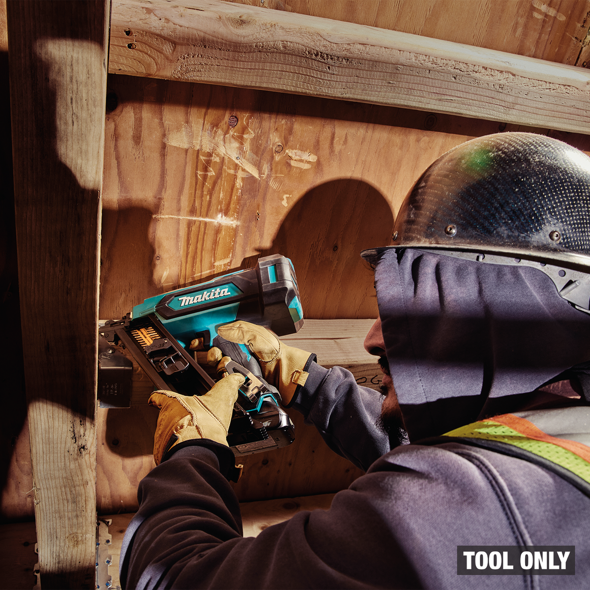 Makita 18V LXT Brushless 2-1/2-in. Positive Placement Metal Connector Nailer (XNB09Z) - in use on the job 8
