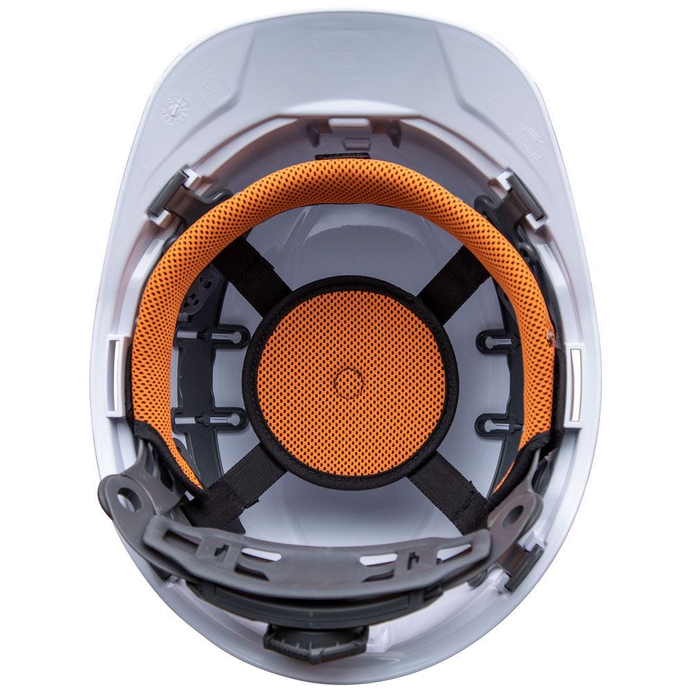 Klein 60113RL Hard Hat, Vented, Cap Style with Rechargeable Headlamp, White