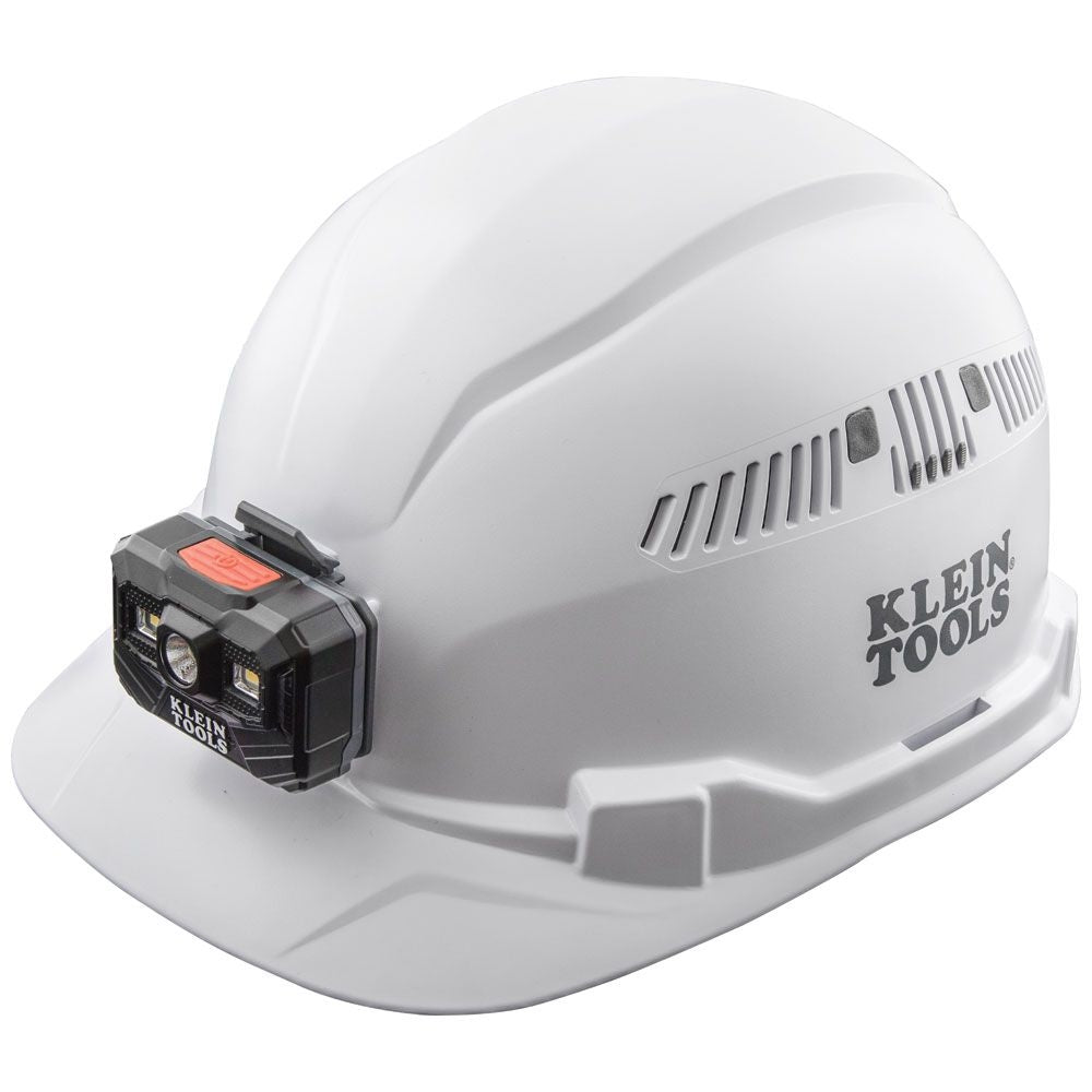 Klein 60113RL Hard Hat, Vented, Cap Style with Rechargeable Headlamp, White