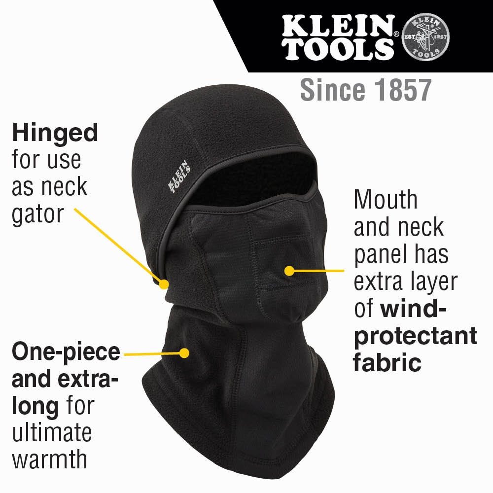 Klein Tools 60132 Wind Proof Hinged Balaclava, Black