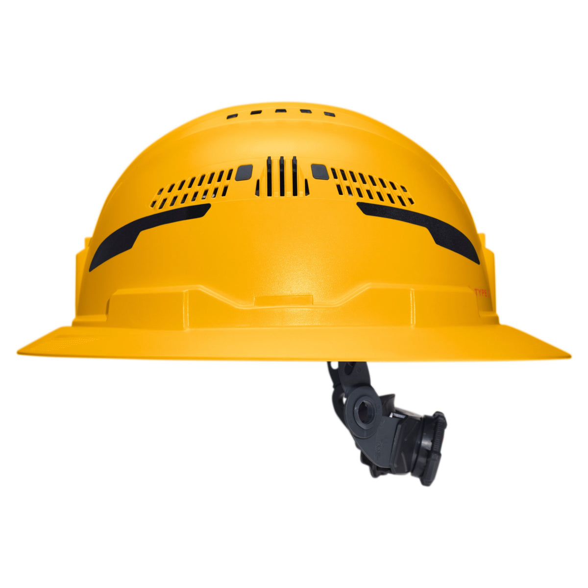 Klein Tools Class C Type-2 Hard Hat, Vented Full Brim with Strap, Yellow (60262T2) rear view with ratchet suspension adjustment