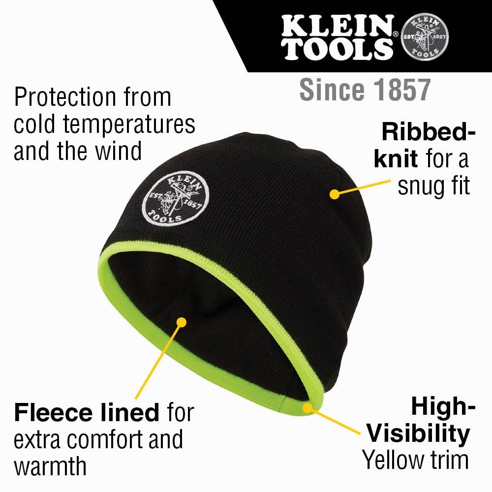 Klein Tools 60391 Knit Beanie, Black/Hi-Vis Yellow
