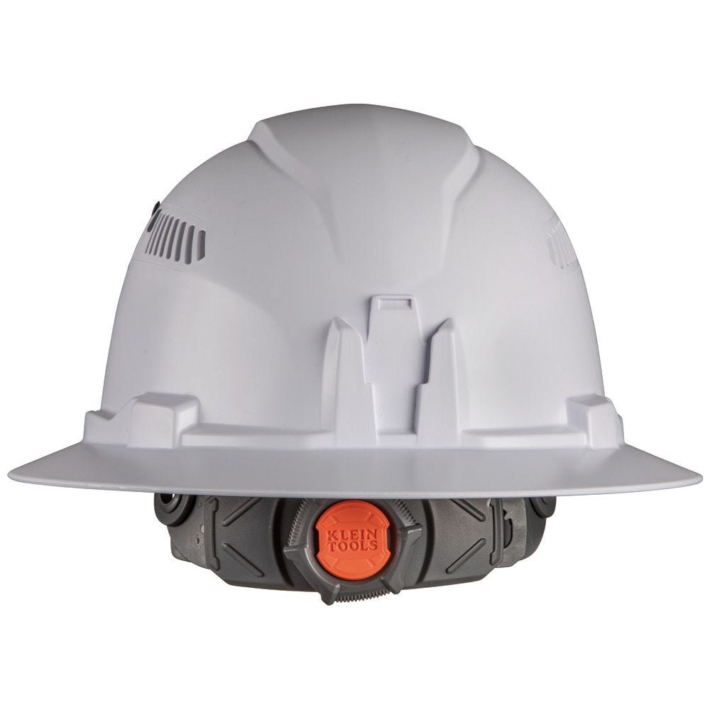 Klein 60407RL Hard Hat, Vented, Full Brim with Rechargeable Headlamp, White