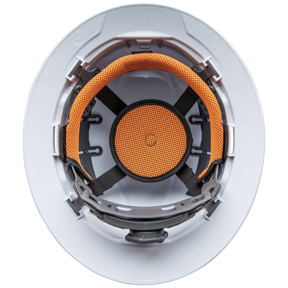 Klein 60407RL Hard Hat, Vented, Full Brim with Rechargeable Headlamp, White