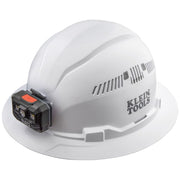 Klein 60407RL Hard Hat, Vented, Full Brim with Rechargeable Headlamp, White