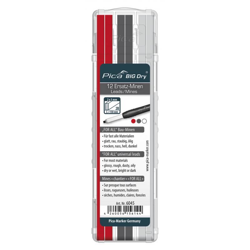 Pica 6045 BIG Dry Universal Lead Refill, Red/Graphite/White (12-Pack)