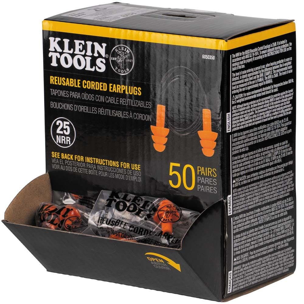 Klein Tools 6050350 Corded Earplugs, 50-Pair Dispenser Pack