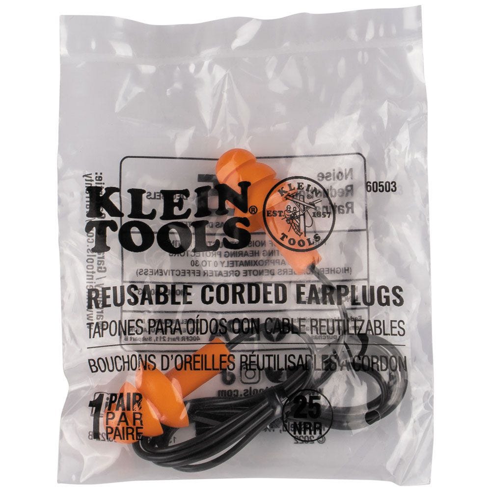 Klein Tools 6050350 Corded Earplugs, 50-Pair Dispenser Pack