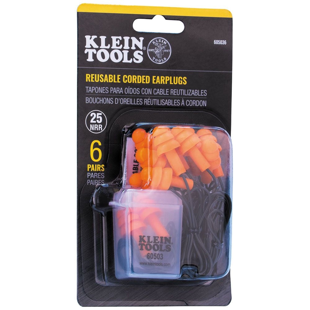 Klein Tools 605036 Corded Earplugs, 6-Pair Pack