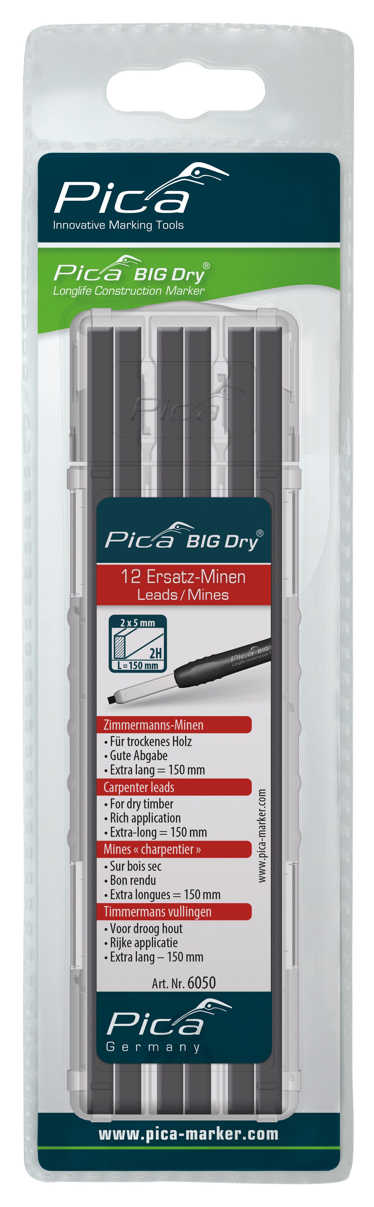 Pica BIG-Dry 6050 Carpenter Leads, 2H (12-Pack)