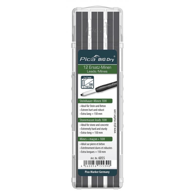 Pica 6055 BIG Dry Stonemason Lead Refill, Black (12-Pack)
