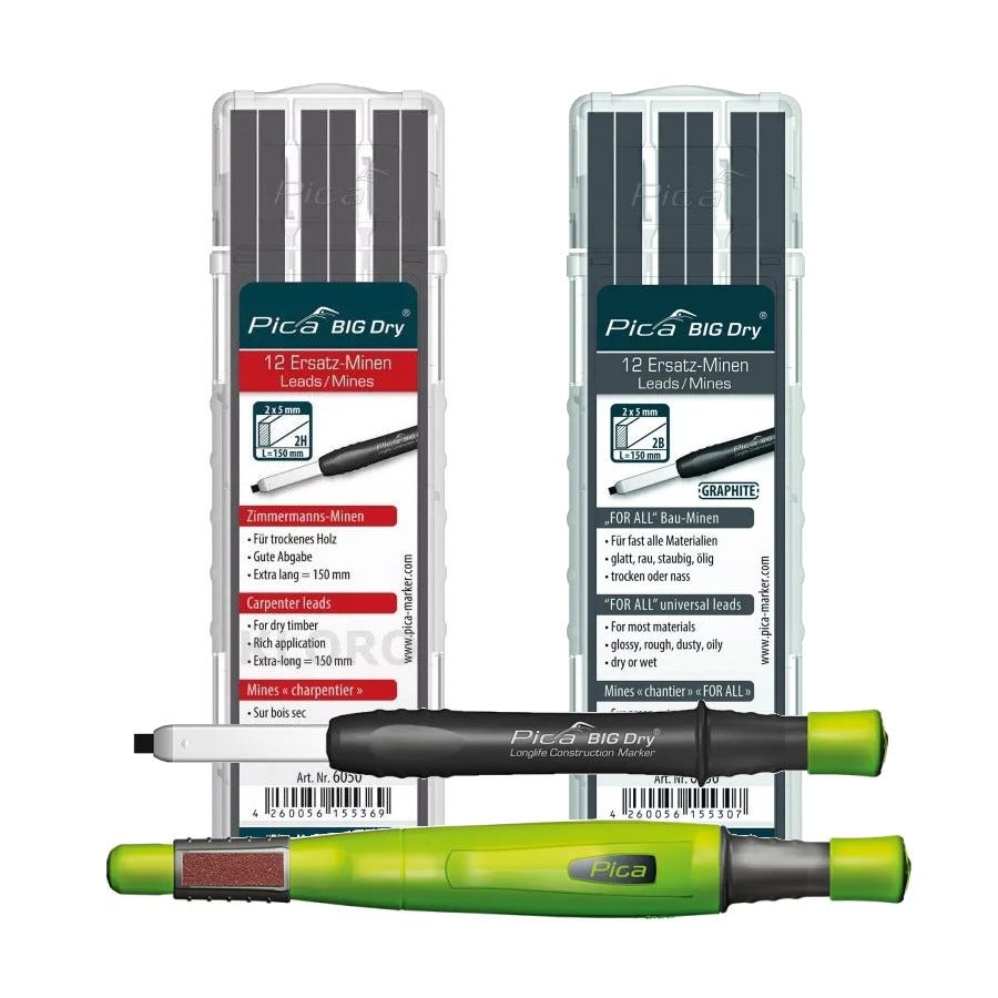 Pica Dry 6060 Longlife Construction Marker with Basic Lead Refill and Carpenter 2H Lead Refill