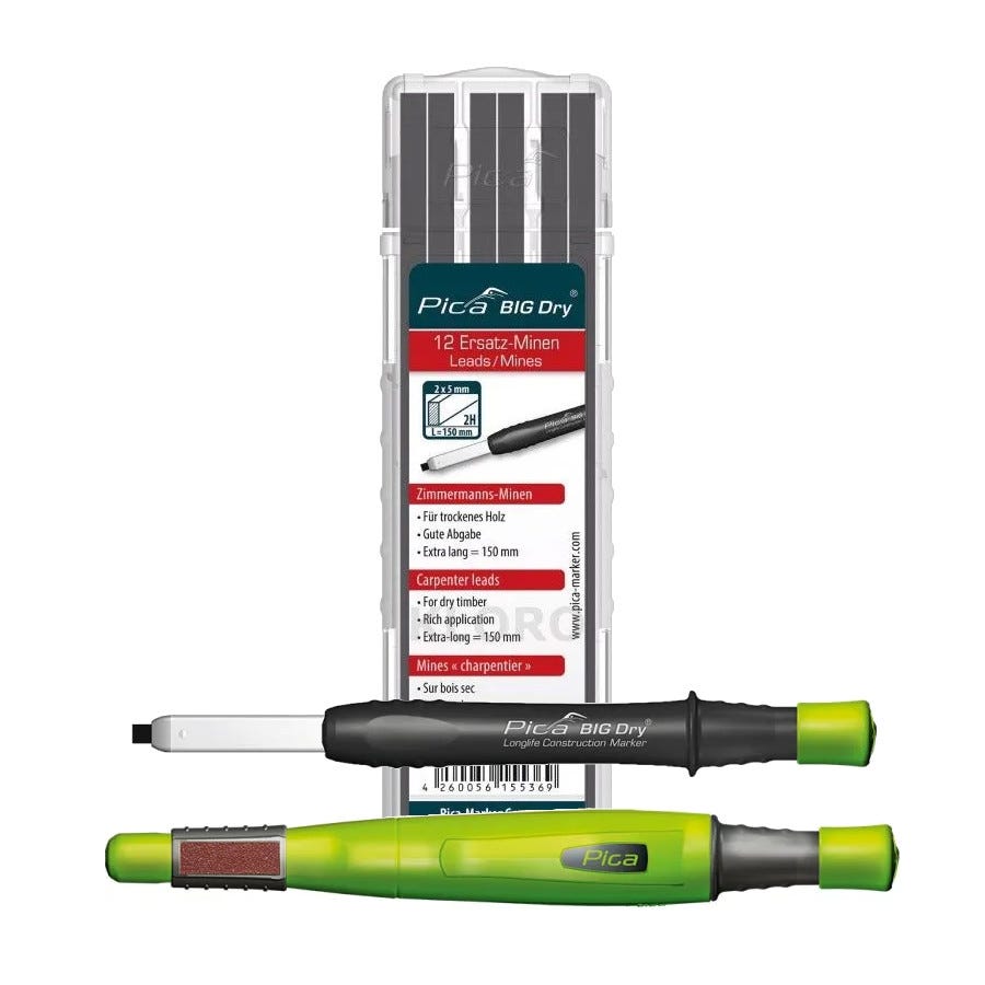 Pica Dry 6060 Longlife Construction Marker with Carpenter 2H Lead Refill