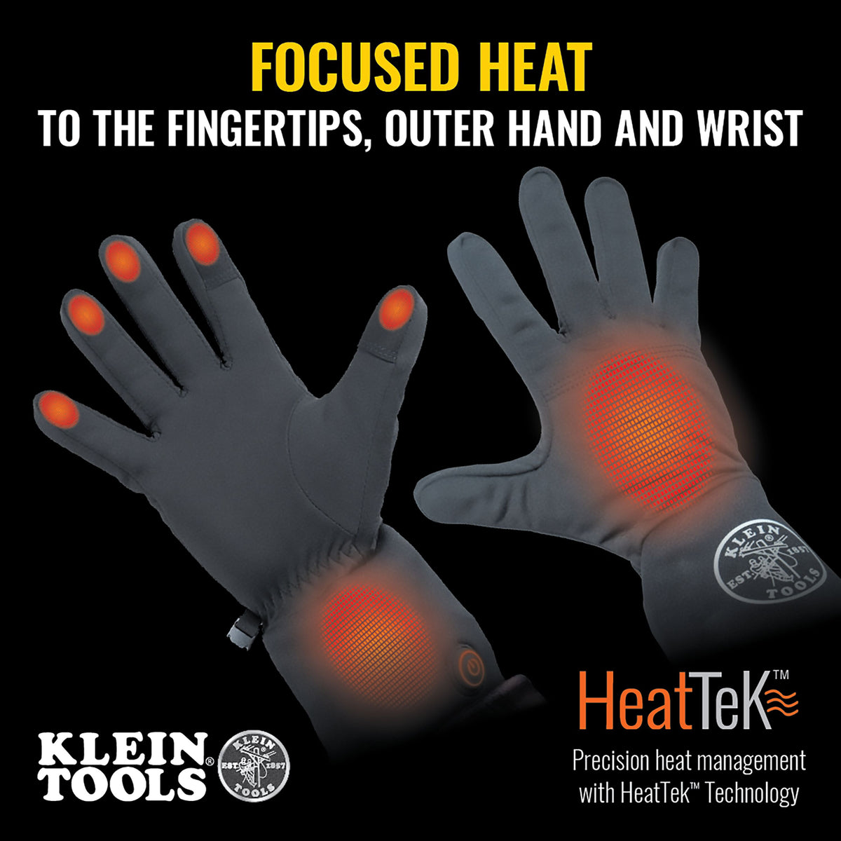 Klein heated glove liner focused heat zones