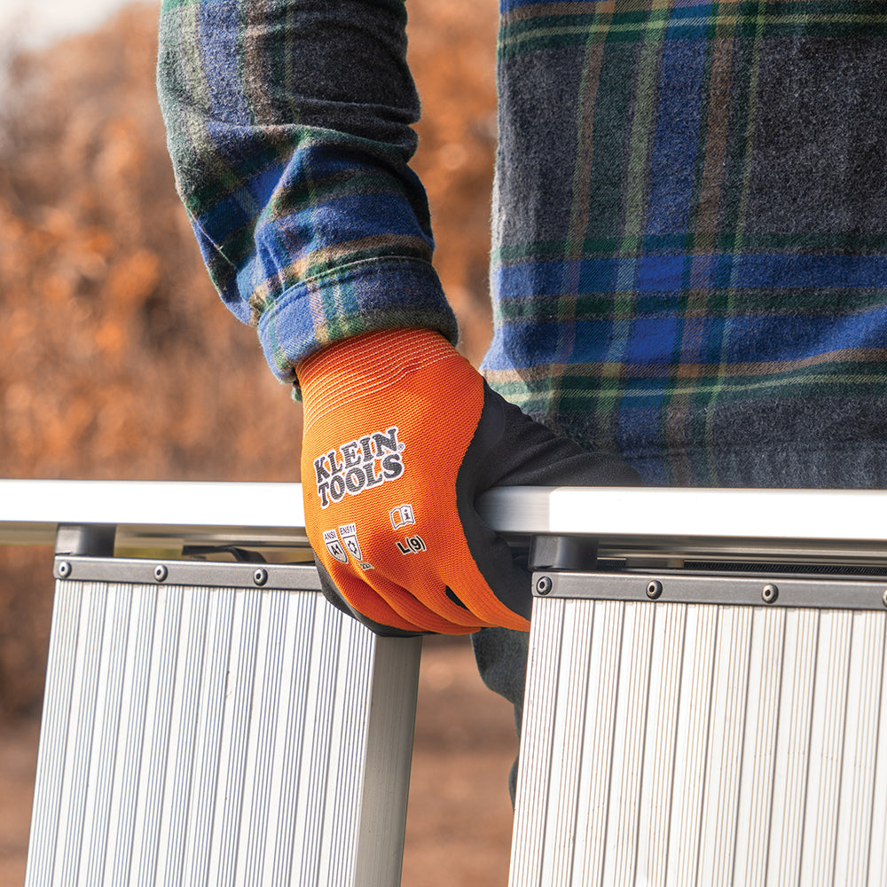 Klein winter knit dipped gloves in use on a jobsite