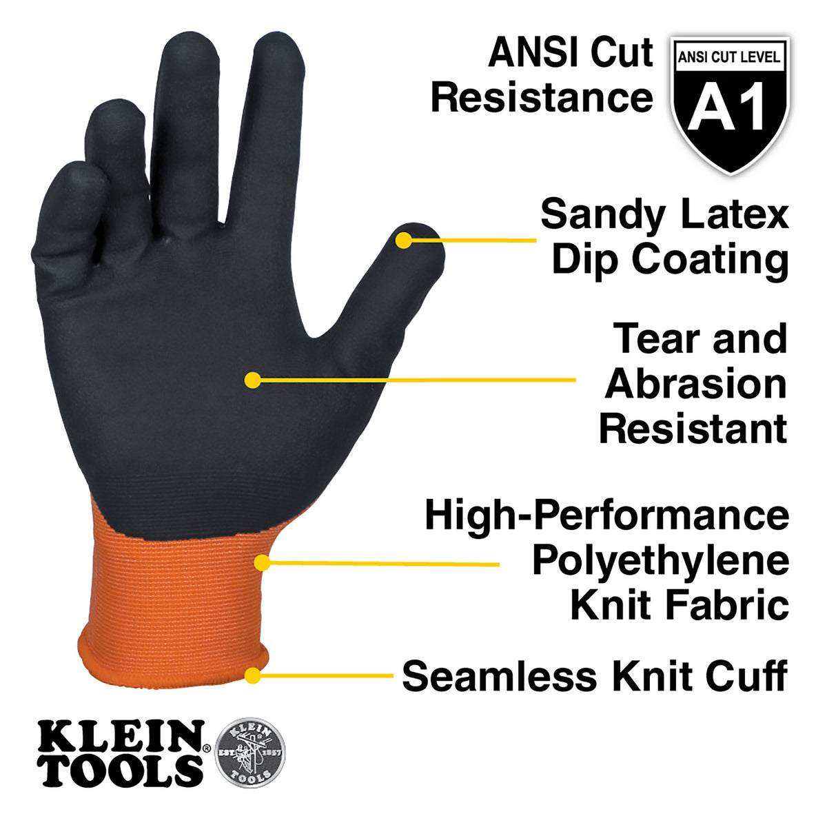 Klein winter knit dipped glove fleece liner detail