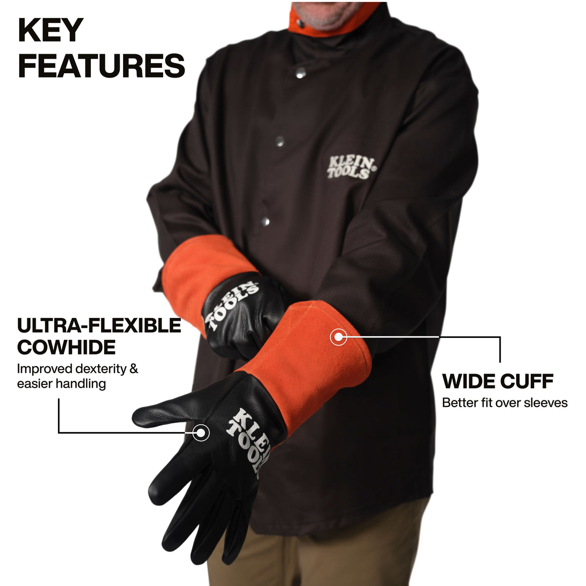 Klein TIG welding gloves cowhide palm detail