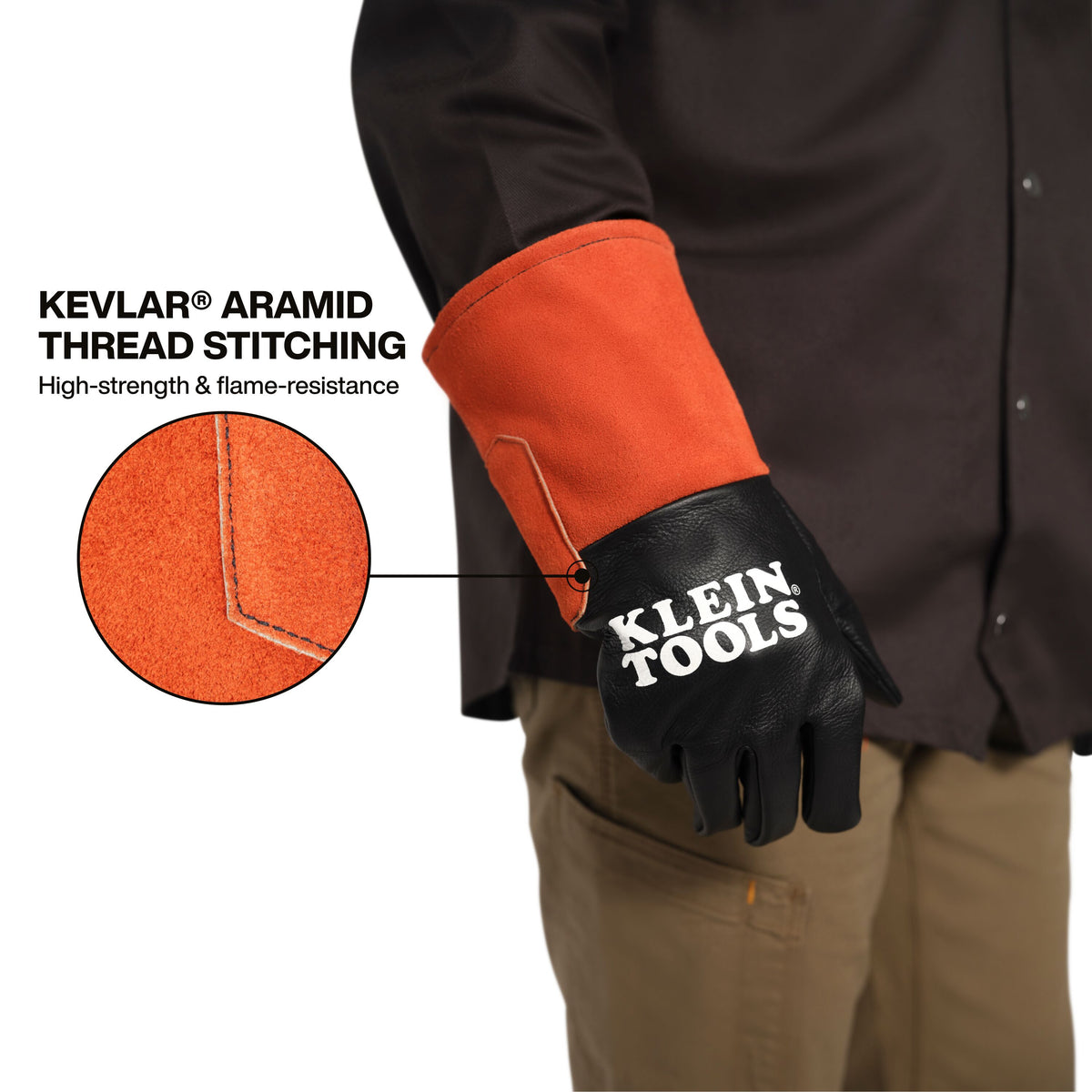 Klein TIG welding gloves Kevlar thread stitching