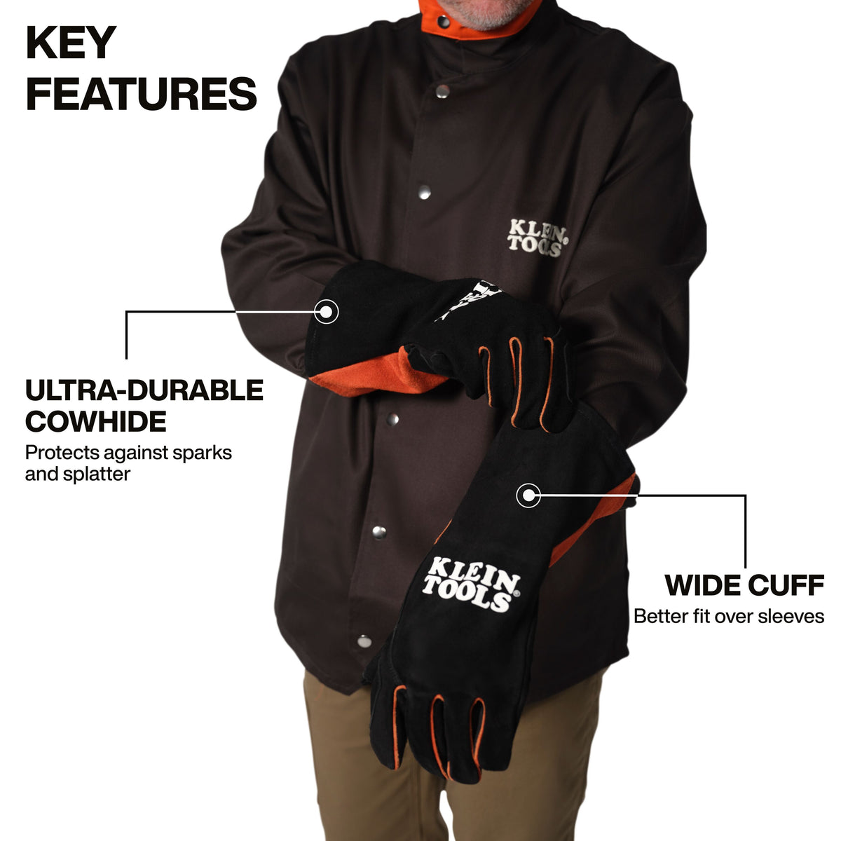 Klein MIG Welding Gloves 60914 split cowhide leather