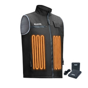 Klein Tools 60954FR flame-resistant heated base layer vest, size Large, black softshell