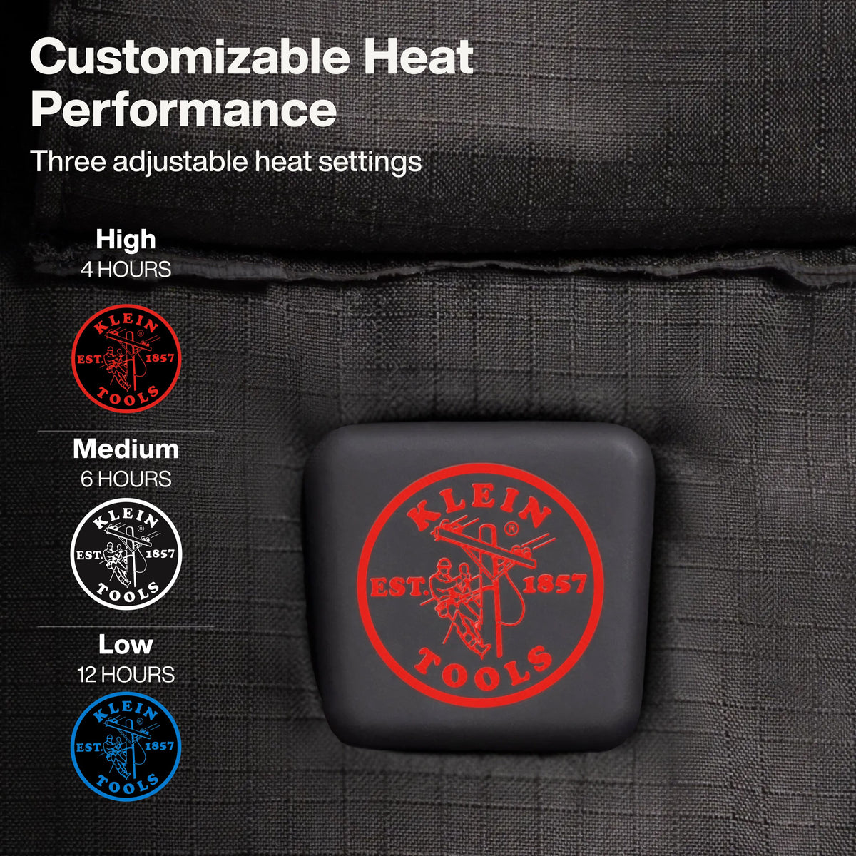 Klein Tools 60954FR heated vest dual rechargeable lithium-ion batteries for all-day runtime