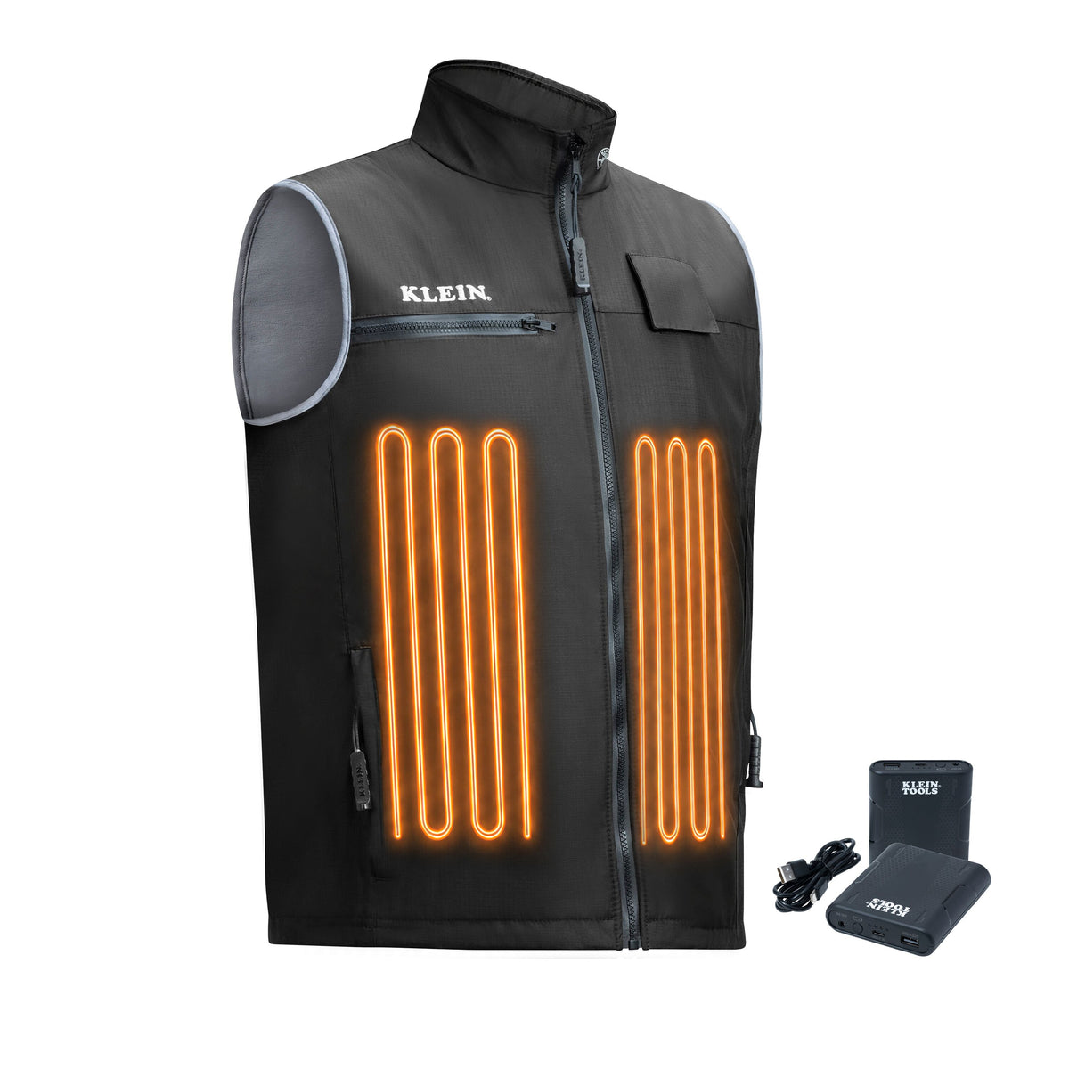 Klein Tools 60955FR flame-resistant heated base layer vest, size X-Large, black waterproof softshell