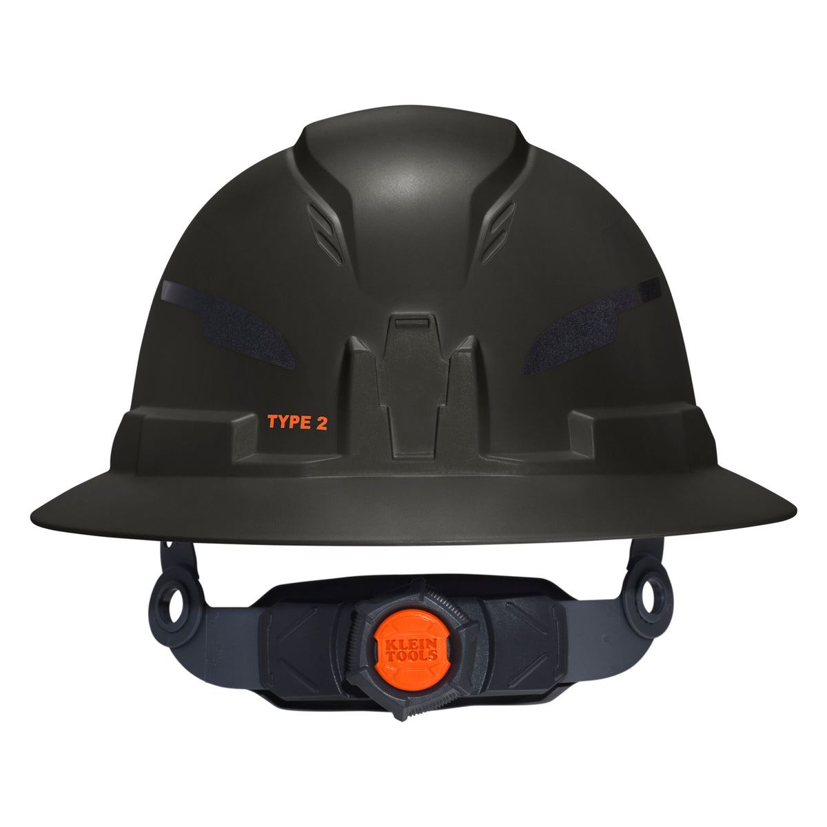 Klein Tools 60960T2 non-vented full brim Class E hard hat, black, side view