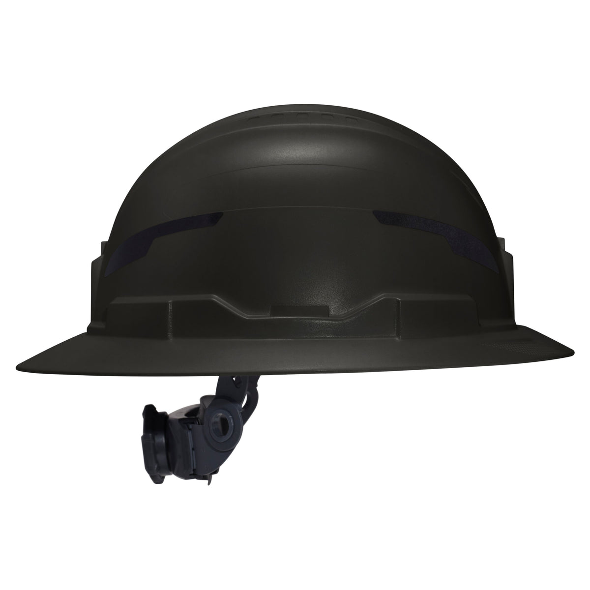 Klein Tools 60960T2 non-vented full brim Class E hard hat, black, rear view