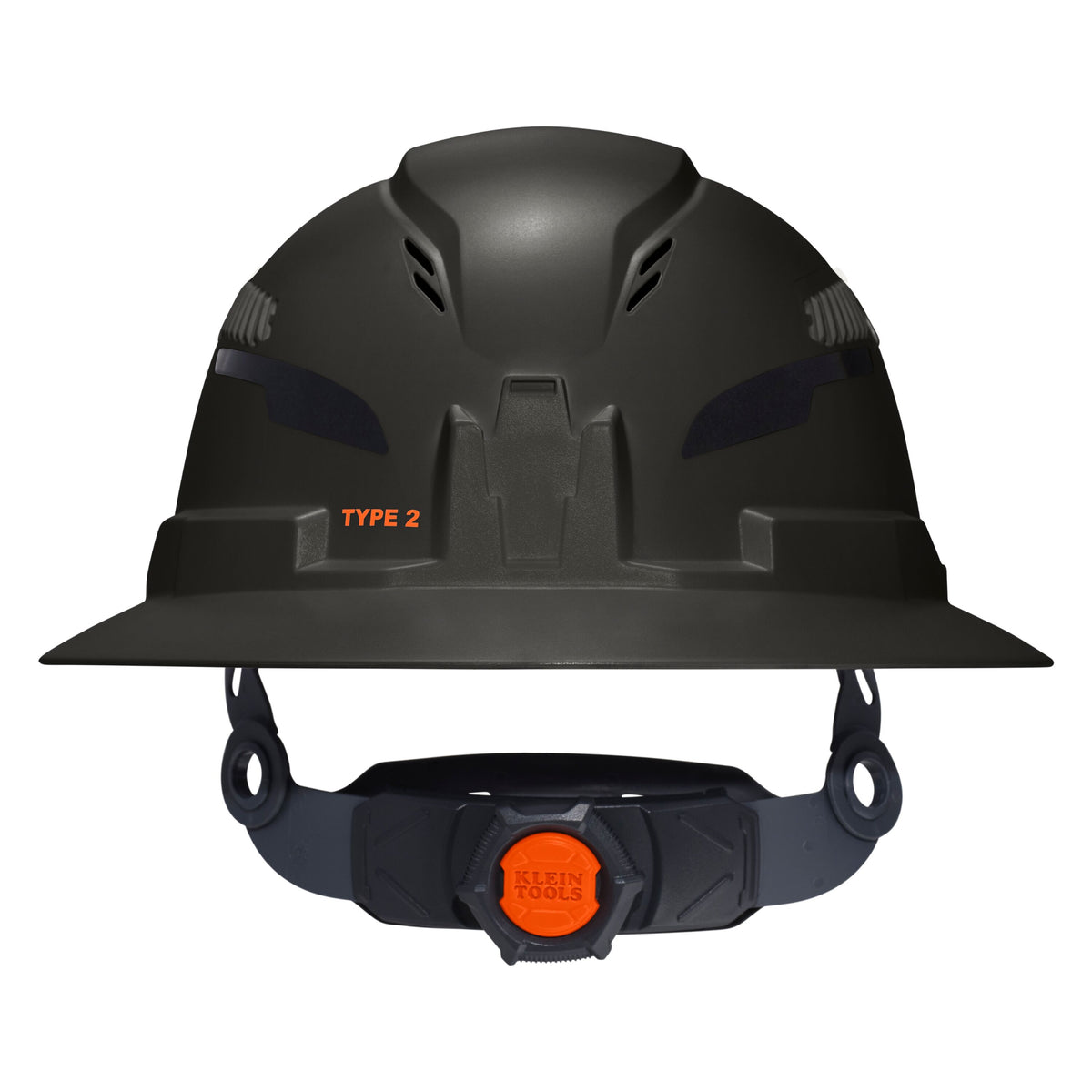 Klein Tools 60961T2 vented full brim hard hat, black, side view