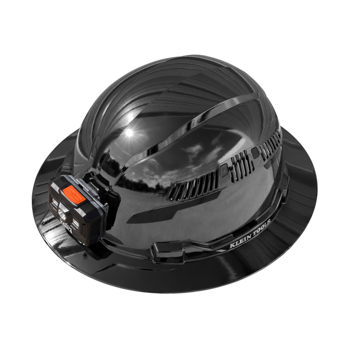 Klein Tools 60996 REFLEKTOR black chrome vented full brim Class C hard hat with rechargeable headlamp