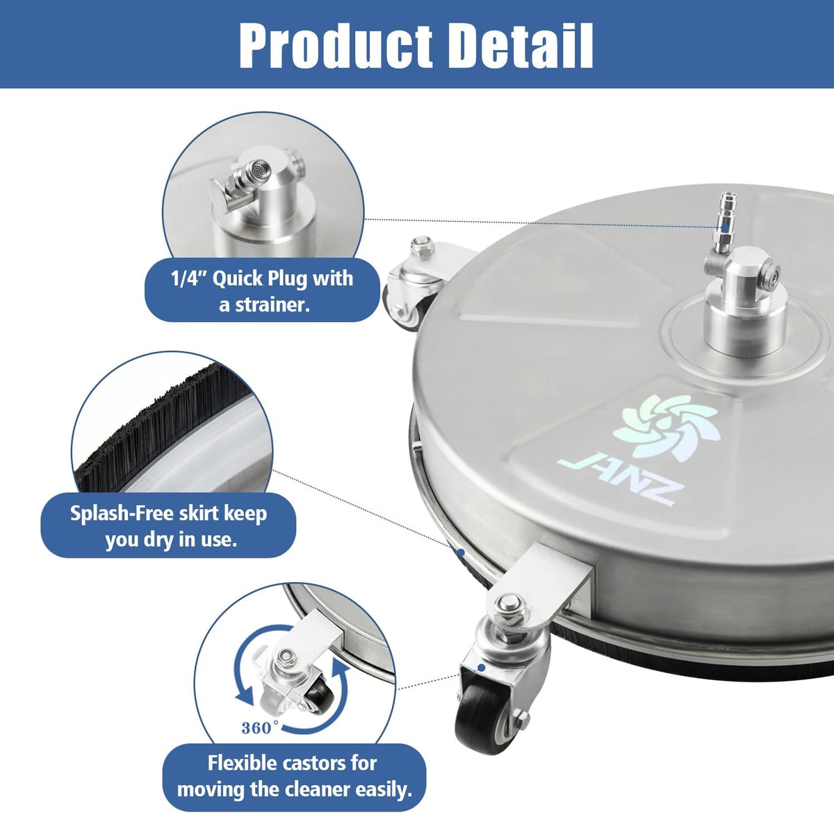 Janz 18-inch pressure washer surface cleaner with wheels product detail