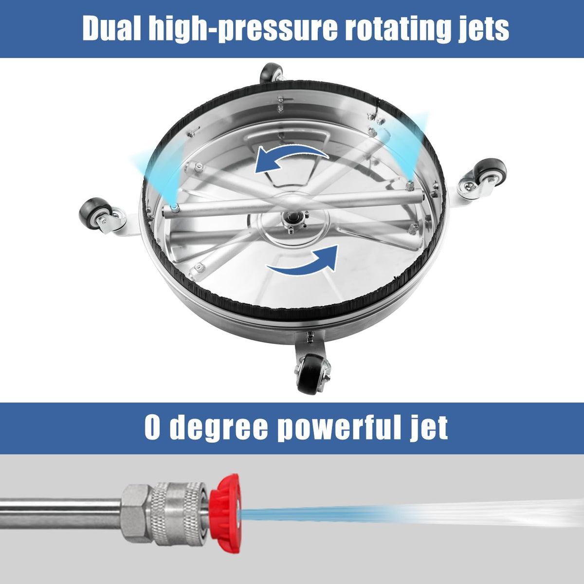 Janz 18-inch pressure washer surface cleaner with wheels dual high-pressure rotating jets