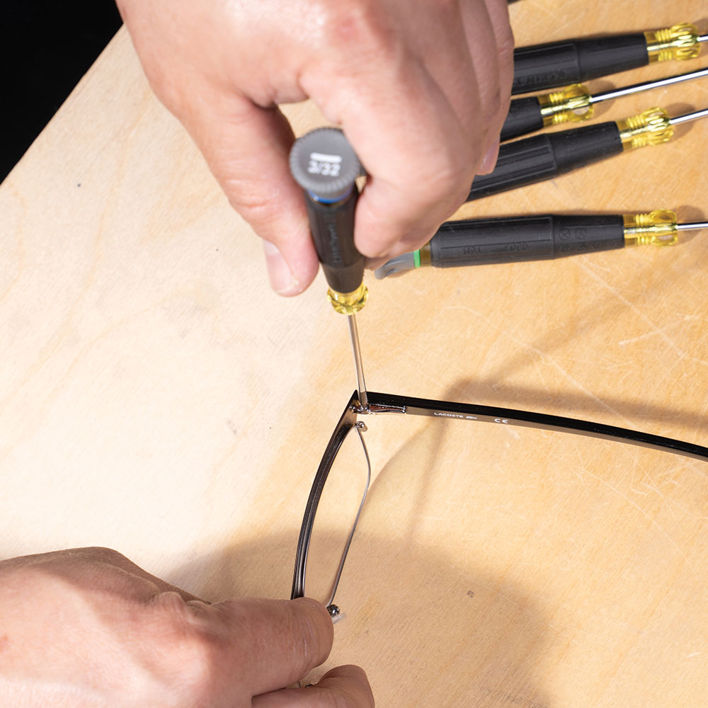 Klein 6243 slotted precision screwdriver in use on small electronics